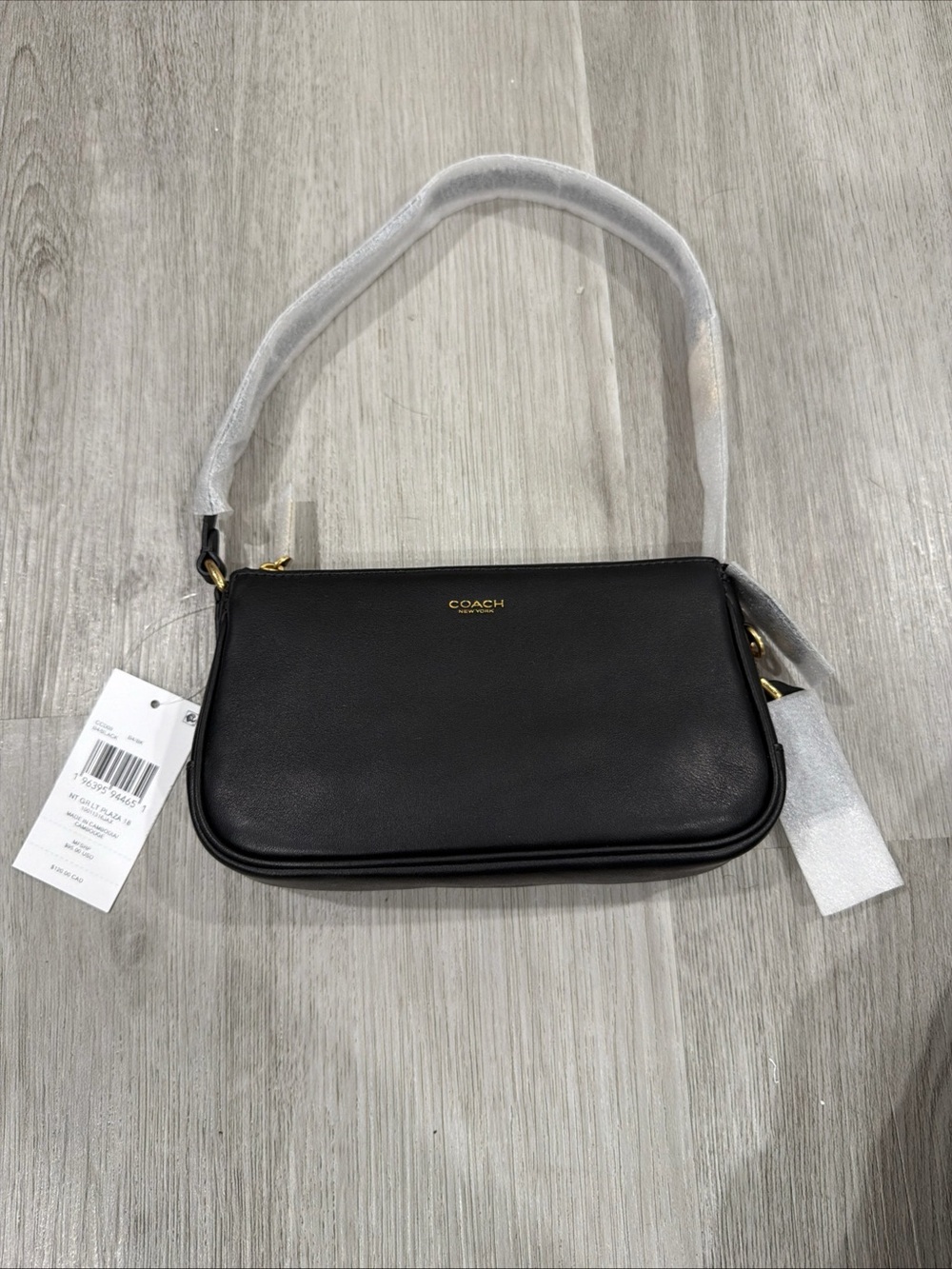 Coach Plaza Bag Natural Grain Leather Shoulder Bag Black/Brass NWT
